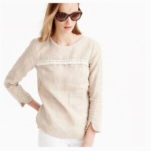 J. Crew Linen Pom Pom Long Sleeve Shirt Size 00